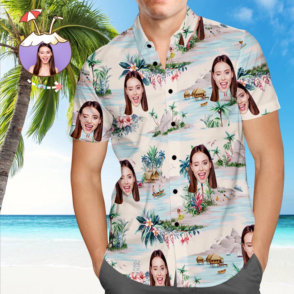 Shirt with Face Custom Girlfriend Face Landscape Men's All Over Print Hawaiian Shirt