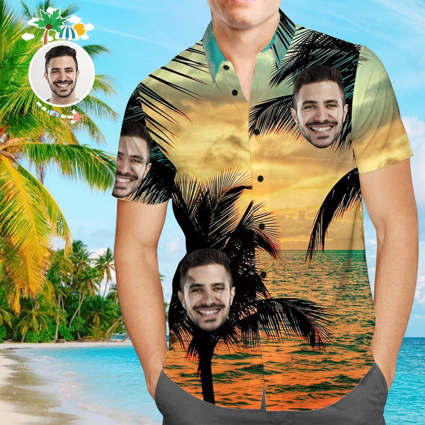 Custom Face Funky Hawaiian Shirt Sunset Button Down Shortsleeve Shirts
