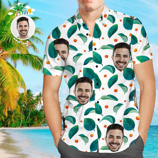 Custom Face Funky Hawaiian Shirt Leaves Button Down Shirts
