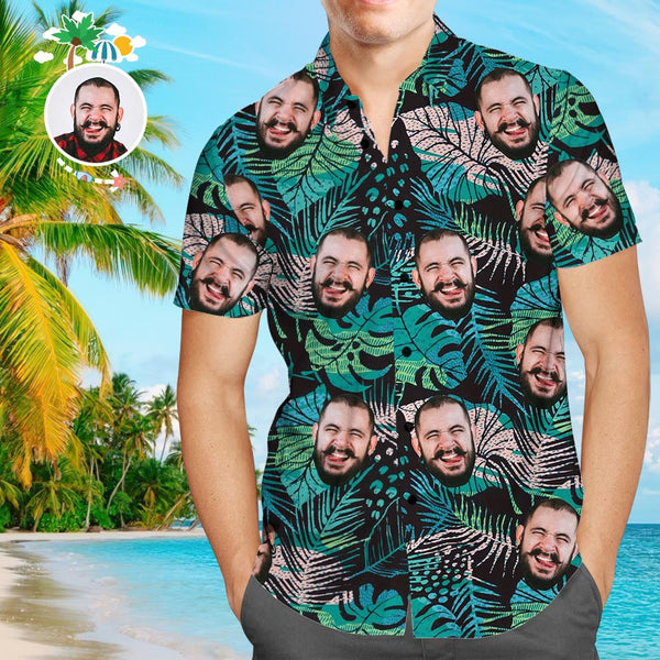 Custom Husband Face Leaves Men's All Over Print Hawaiian Shirt