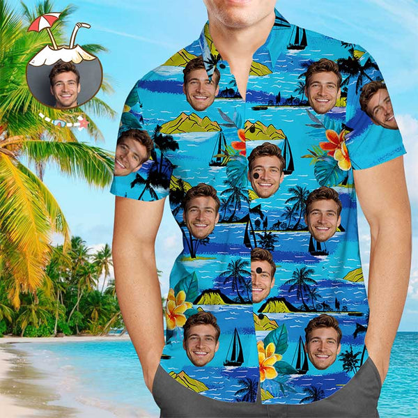 Custom Girlfriend Face Tropical island Men's All Over Print Hawaiian Shirt