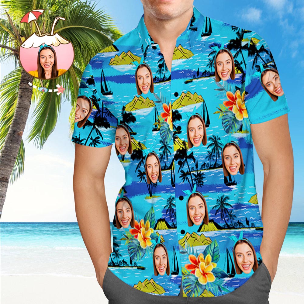 Shirt with Face Custom Girlfriend Face Tropical island Men's All Over Print Hawaiian Shirt