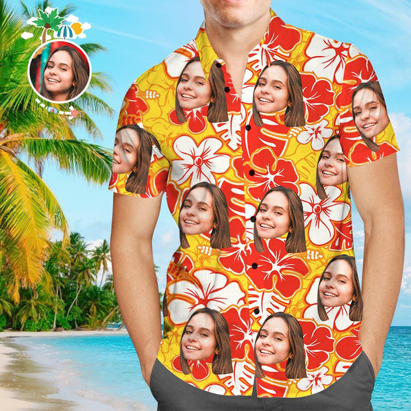 Custom Face Funky Hawaiian Shirt Flower Button Down Shortsleeve Shirts
