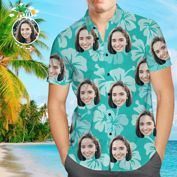Custom Face Funky Hawaiian Shirt Blue Button Down Shirts