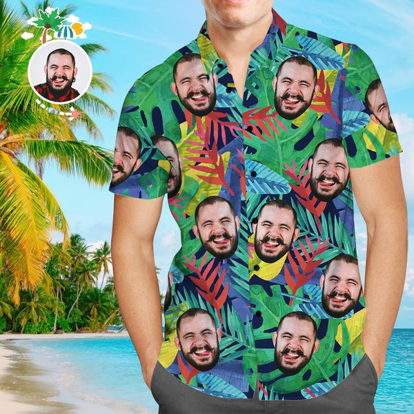 Custom Face Multicolor Leaves Men's All Over Print Hawaiian Shirt