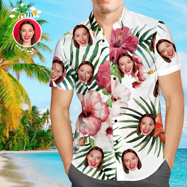 Custom Girlfriend Face Large Flower Men's All Over Print Hawaiian Shirt