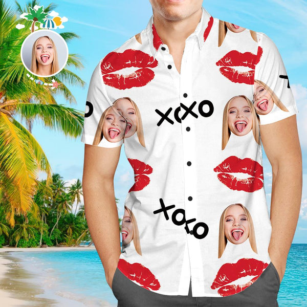 Custom Face Funky Hawaiian Shirt Lips Button Down Shortsleeve Shirts