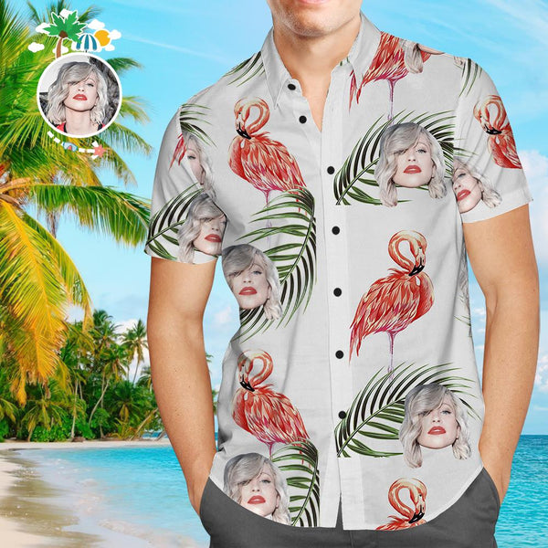 Custom Face Funky Hawaiian Shirt Flamingo Button Down Shortsleeve Shirts