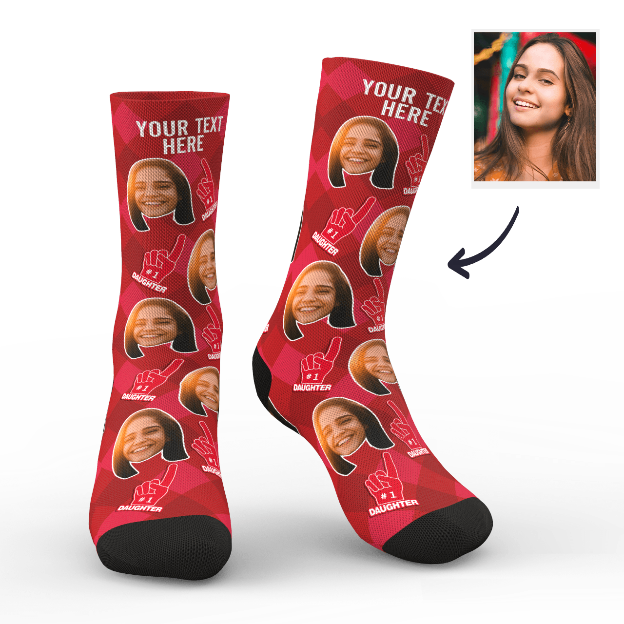Custom #1 Daughter Fan Socks With Your Text - Myfacesocksuk