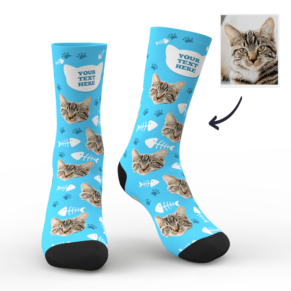 Valentine's Gifts Custom Cat Socks With Your Text - Funny Face Socks Personalised Pet Face Socks