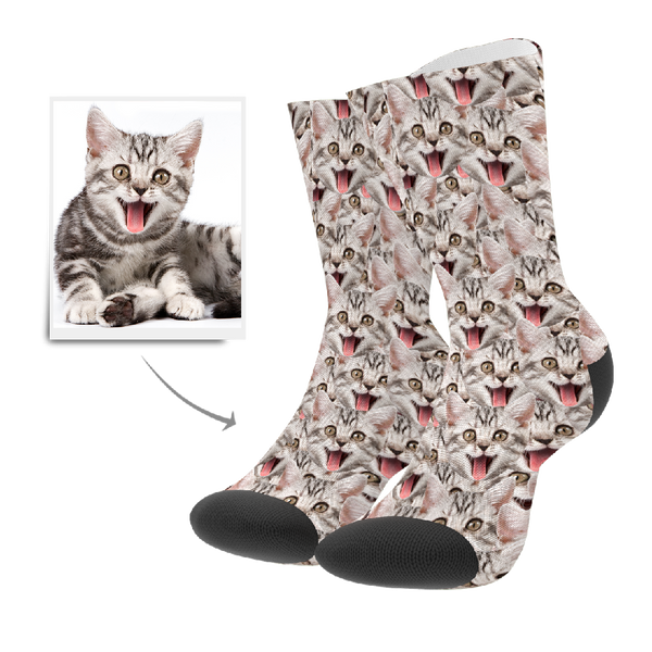 Custom Face Mash Cat Socks With Your Text - MyFaceSocksUK