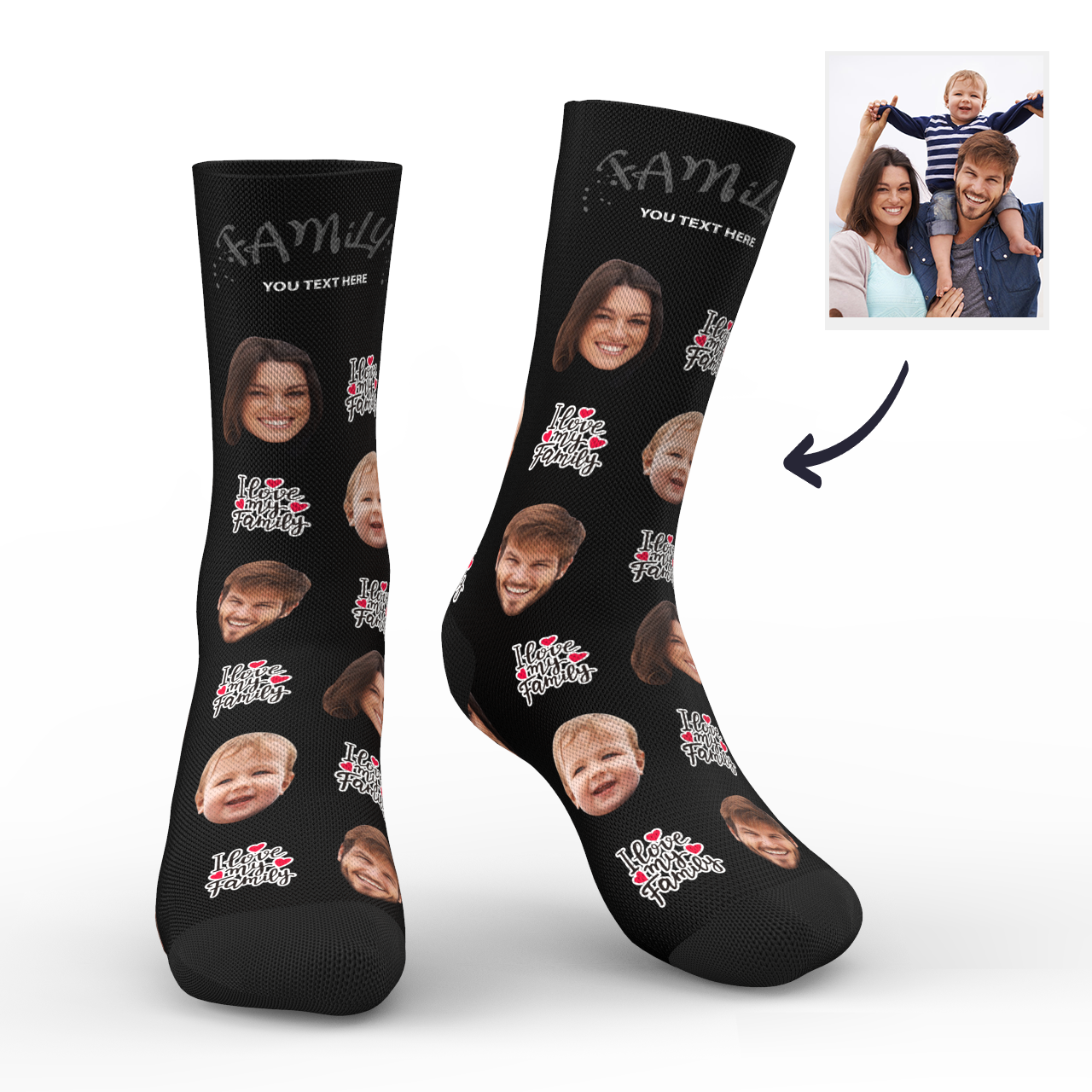 Valentine's Gifts Custom Face Socks Photo Socks Personalised Family Socks with Your Text