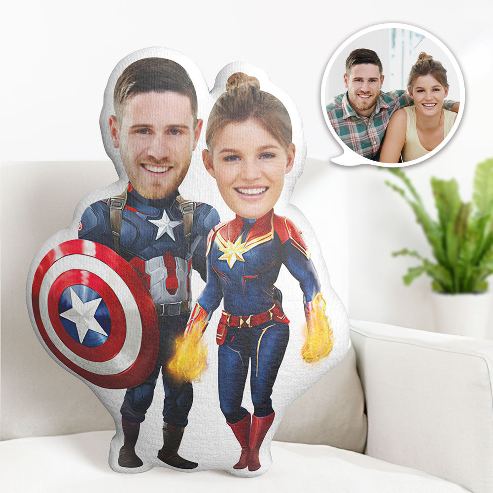 Valentine's Day Gift Custom Photo Pillow Personalized Superhero Pillow Customized Couple Pillow Captain America and Captain Marvel Pillow - Myphotomugs