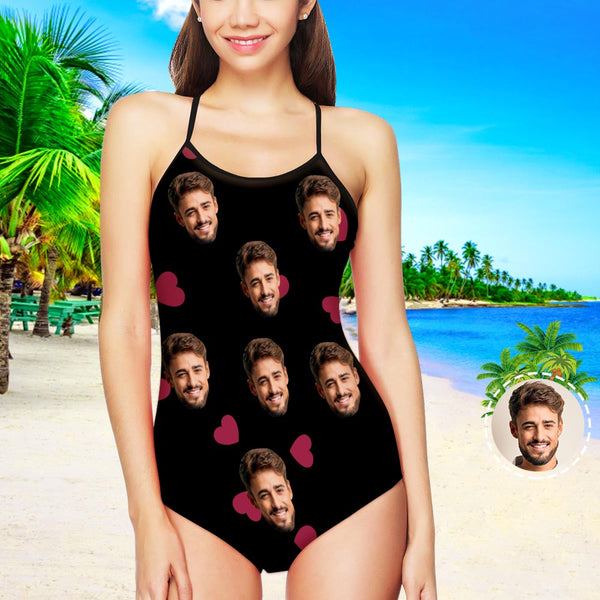 One Piece Swimsuit My Face Swimsuit Custom Bathing Suit with Face - Heart