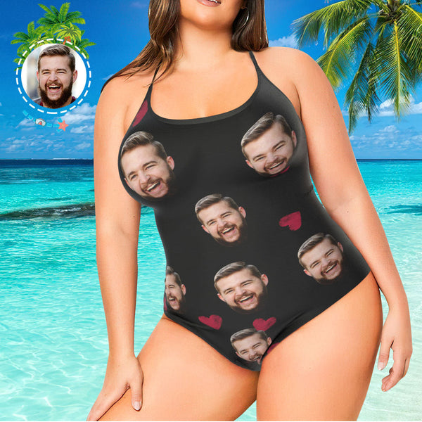 One Piece Swimsuit Face Swimsuit Bathing Suits for Plus Size Women - Heart