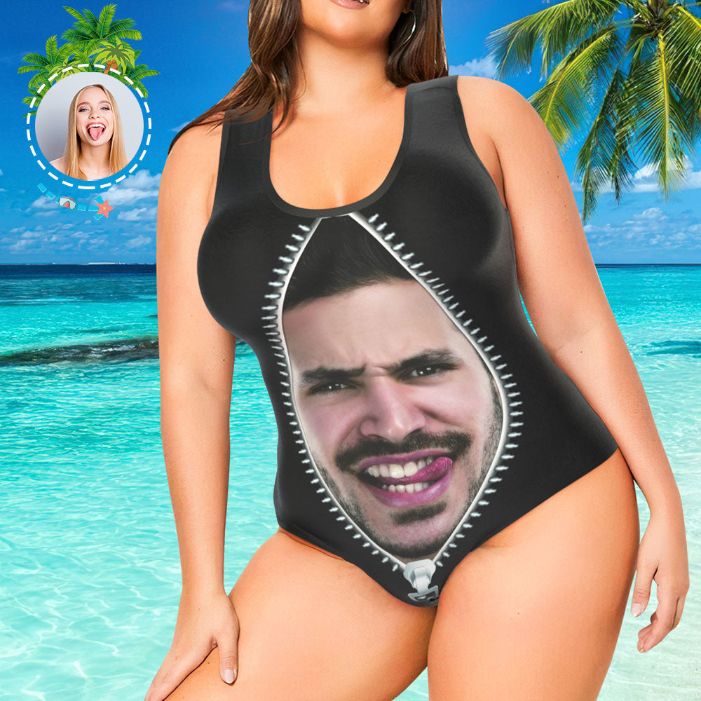 Bathing Suits for Plus Size Women One Piece Swimsuit Custom Swimsuit with Picture - Zipper