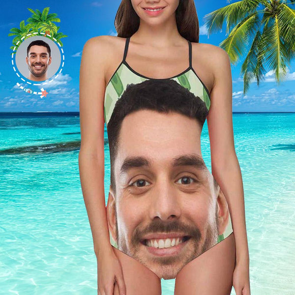 One Piece Swimsuit Face Swimsuit Custom Bathing Suit with Face - Green