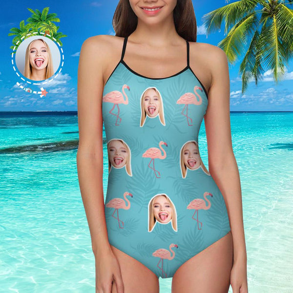 One Piece Swimsuit Face Swimsuit Custom Bathing Suit with Face - Flamingo