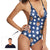 One Piece Swimsuit Face Swimsuit Custom Bathing Suit V-Neck with Face - White Star and Blue
