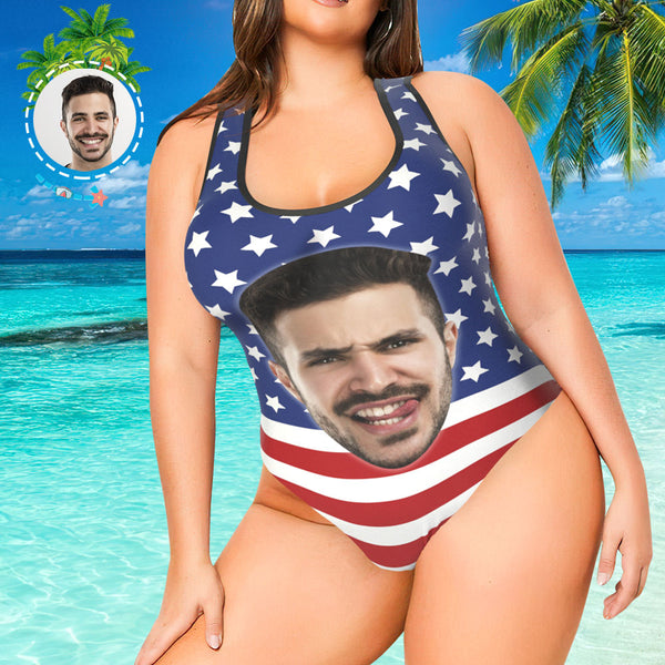 Best Plus Size Swimwear One Piece Swimsuit Face Swimsuit Custom Bathing Suit with Face - American Flag