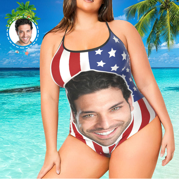 Best Plus Size Swimwear One Piece Swimsuit Face Swimsuit Custom Bathing Suit with Big Face - American Flag