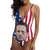 Face Swimsuit One Piece Swimsuit Custom Bathing Suit V-Neck with Face - American Flag