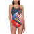 Face Swimsuit One Piece Swimsuit Custom Bathing Suit with Face - American Flag with Lips