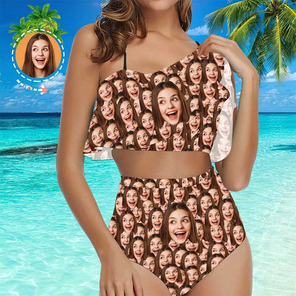 Face Swimsuit Custom Ruffle Bikini with Face High Waisted - Mash