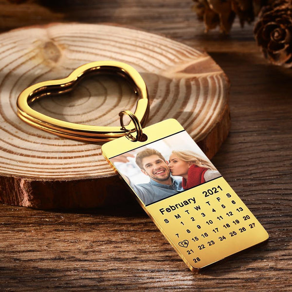 Custom Photo Keychain Calendar Keychain Golden Color Christmas Gifts for Him