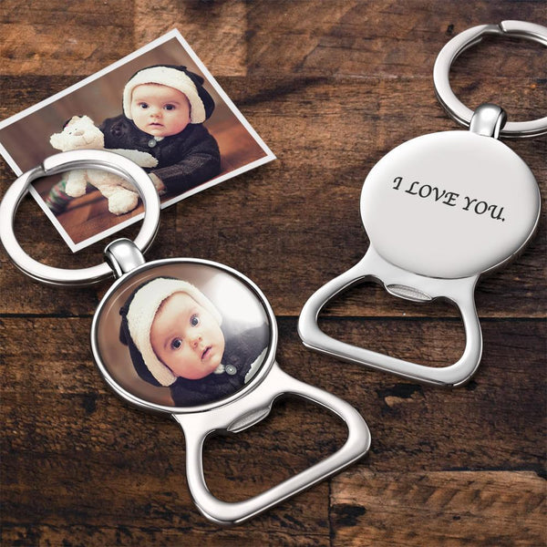 Custom Engraved Photo Keychain With Bottle Opener For Dad