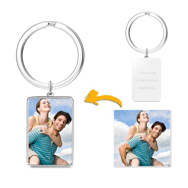 Valentine's Gifts Personalized Engraved Rectangle Tag Photo Keychain