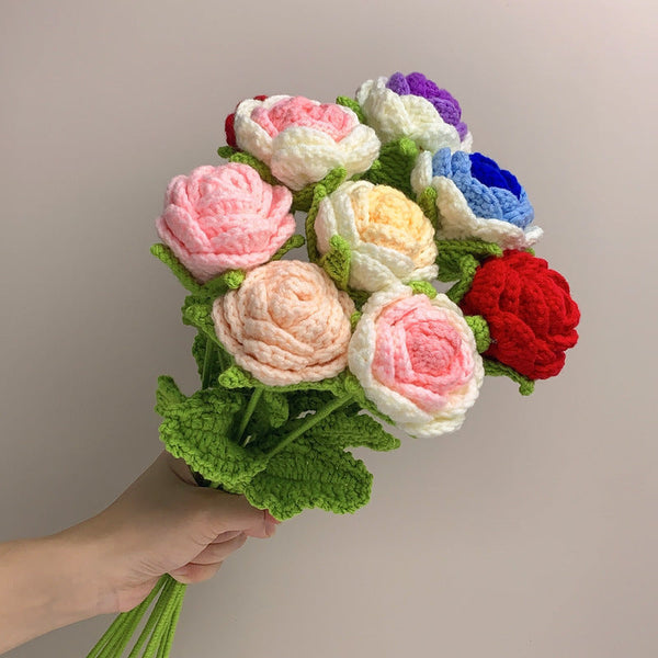 Roses Crochet Flower Handmade Knitted Flower Gift for Lover - Myphotomugs