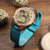 Men's Engraved Wooden Photo Watch Blue Leather Strap - Sandalwood - photowatch