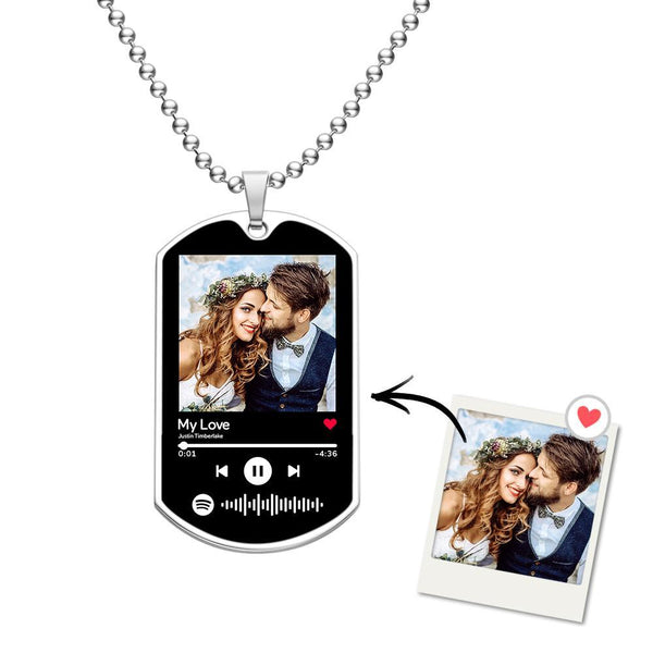 Personalized Music Spotify Code Stainless Steel Dog Photo Necklace