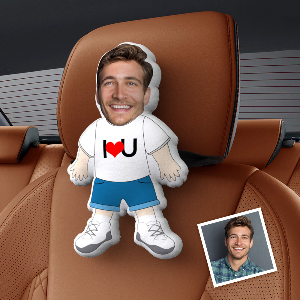 Personalized  Face Car Seat Pillow Customized Soft Face  I LOVE U Pillow For Car and Chair - Myphotomugs