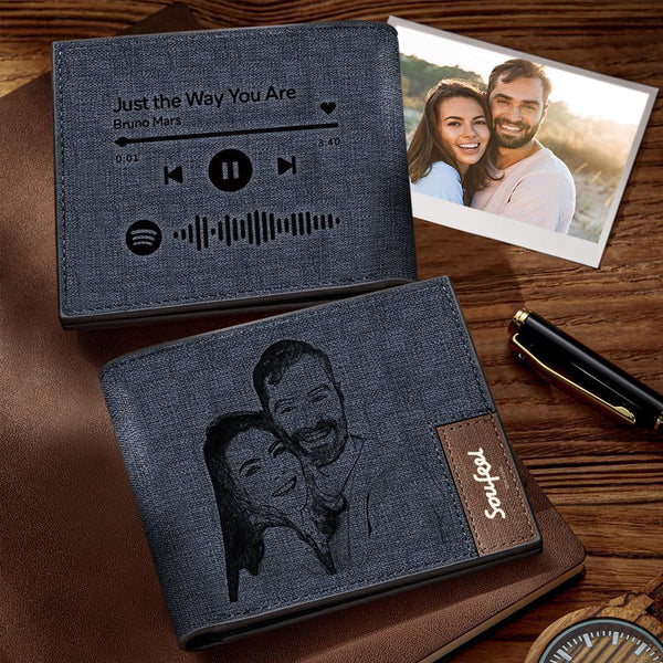 Scannable Spotify Code Wallet Photo Engraved Wallet Custom Music Song Wallet Gifts for Him