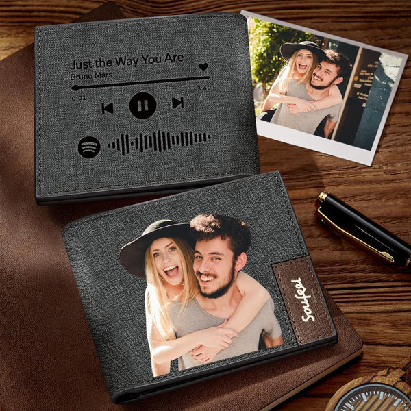 Scannable Spotify Code Wallet Photo Engraved Wallet Favorite Song Gifts for Boyfriend/Husband