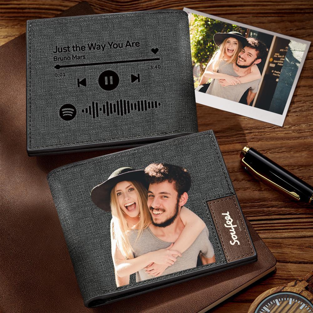 Scannable Spotify Code Wallet Photo Engraved Wallet Favorite Song Gifts for Boyfriend/Husband