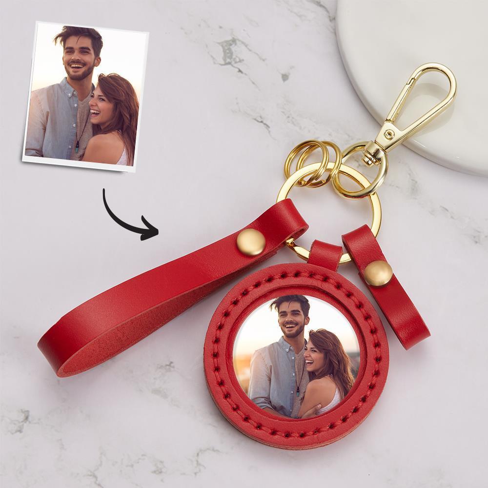 Custom Photo Leather Keychain Personalised Picture Keyring  Anniversary Gift For Him