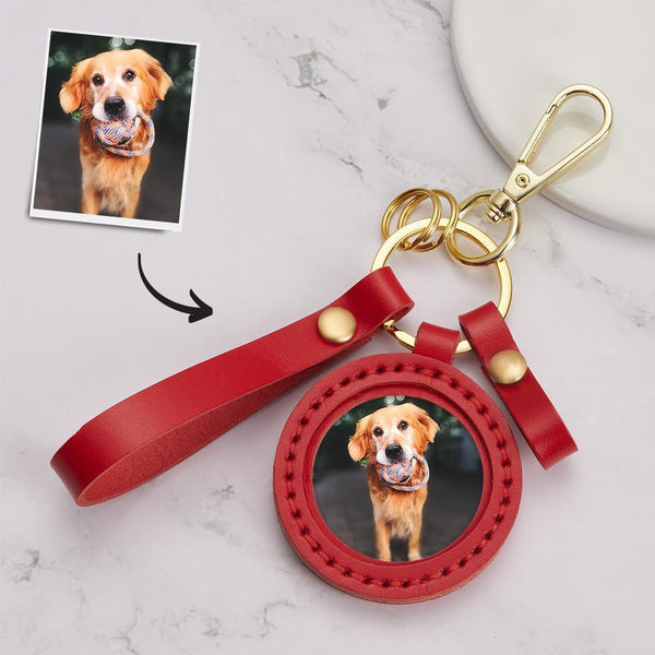 Custom Photo Leather Keychain Personalised Picture Keyring  Anniversary Gift For Him