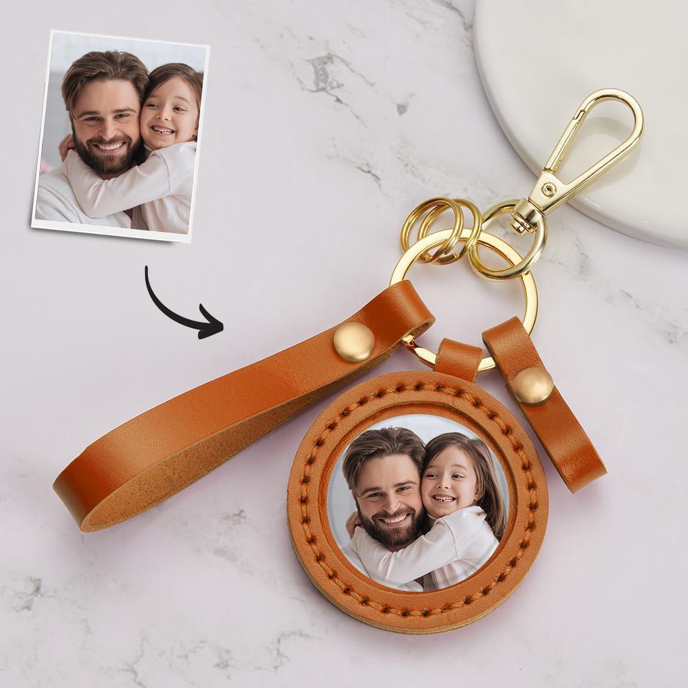 Custom Photo keychain Personalized Picture Leather Keyring Birthday Gift