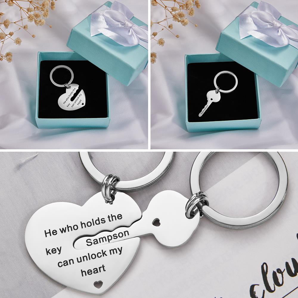 Personalized Engraved Heart Keychain Custom Names Key Valentines Day Gift