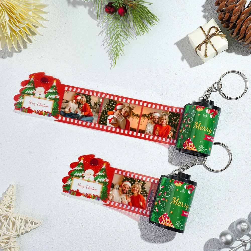 Custom Photo Film Keychain Merry Chrismas Gift for Couple - Myphotomugs