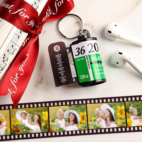 Mother's Day Gifts Spotify Code Scannable Custom Camera Roll Keychain Kodak for Love 5-20 Pictures Green Shell