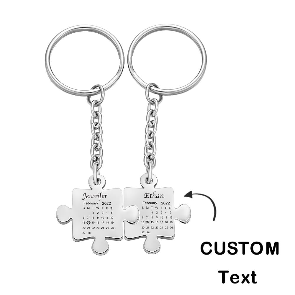 Custom Calendar Keychain Engraved Puzzle Keychain Anniversary Gift for Couple - Myphotomugs