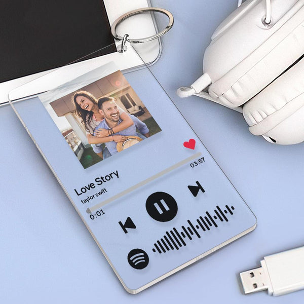 Custom Photo Keychain Scannable Spotify Code Music Plaques Acrylic Keyring