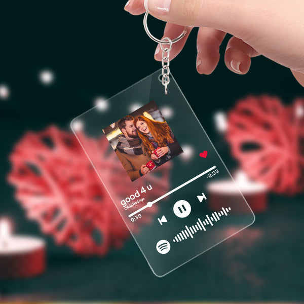 Custom Spotify Code Glass Music Keychain Photo Keyring Gift For Girlfriend
