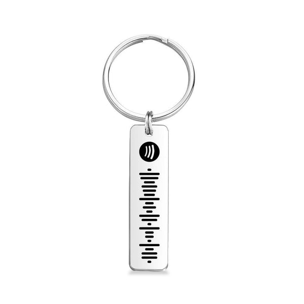 Music Keychain Custom music Keychain Personalized music Code Stainless Steel Keyring - Silver
