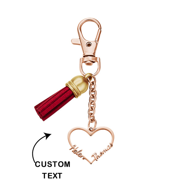 Custom Engraved Names Keychain Heart Name Keyring Two Names Gift for Her