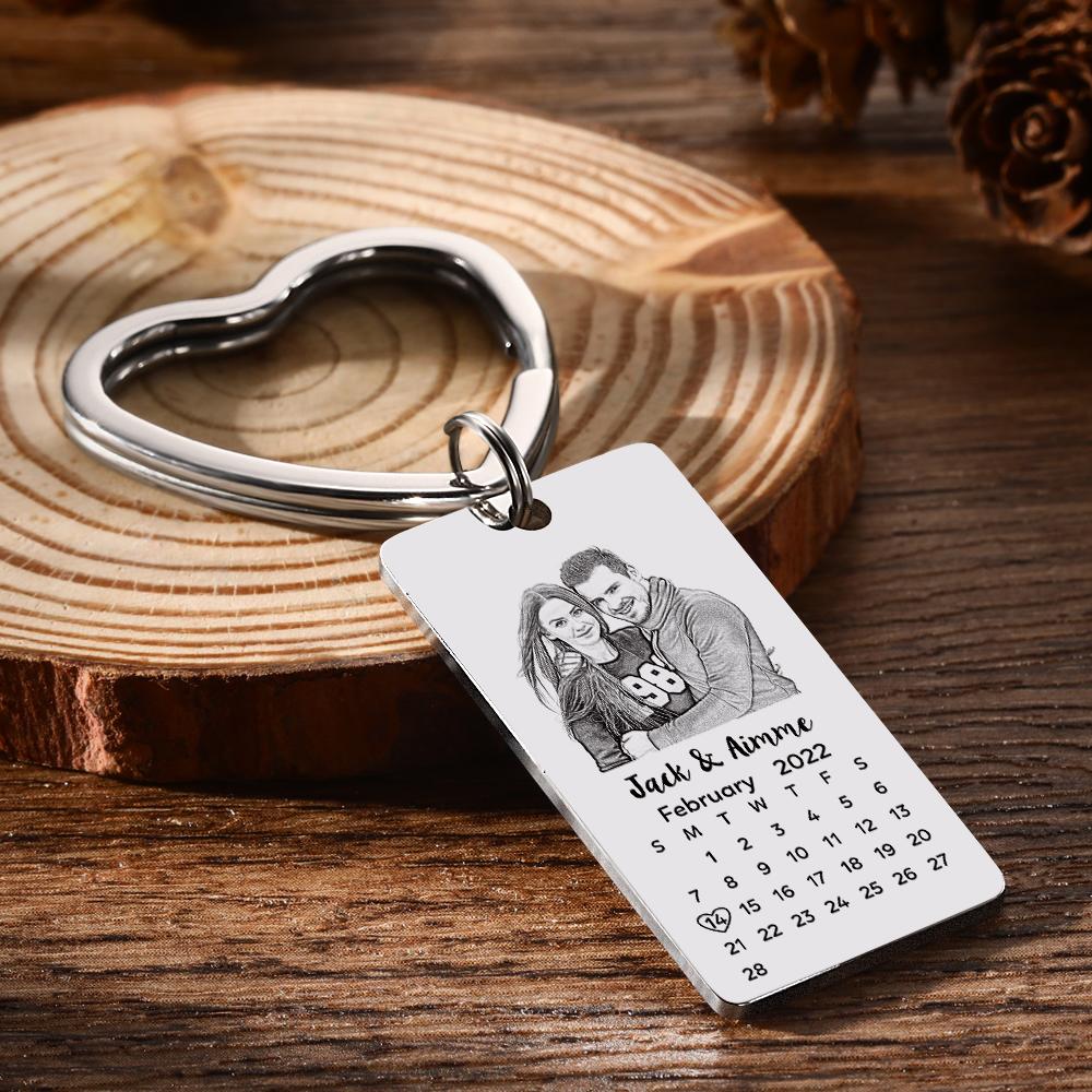 Custom Photo Calendar Keychain with Personalized Text Gift for Lover